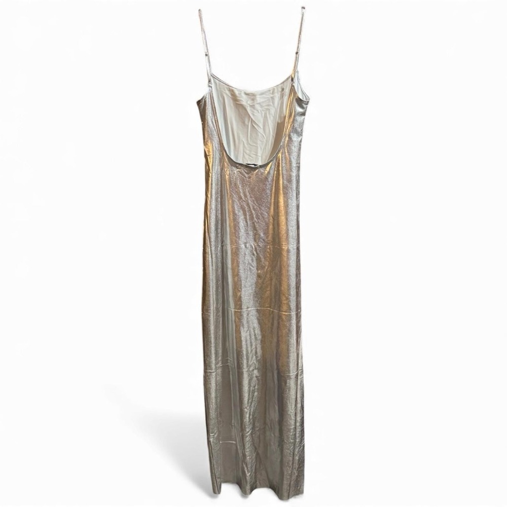 NWT WeWoreWhat Midi Dress Metallic Silver Bodycon Fitted Sculpted Shimmer S - Picture 7 of 9